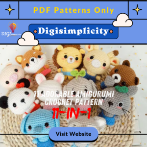11 Adorable Amigurumi Dolls Crochet Pattern PDF | Instant Download | Rabbit, Elephant, Bear, Giraffe & More