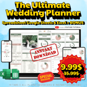 The Ultimate Wedding Planner Spreadsheet Google Sheets & Excel + BONUS
